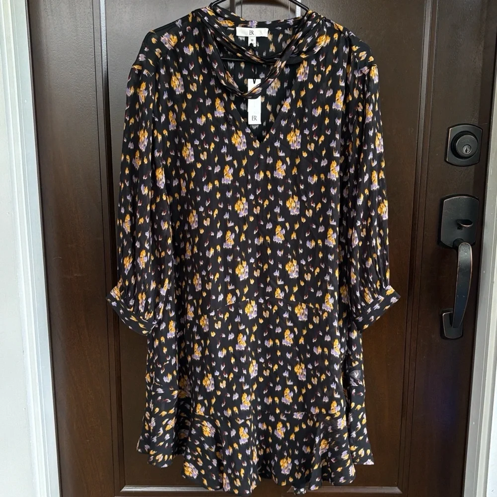 NWT Banana Republic Georgette Cross-Tie Trapeze Dress Black Floral Size Medium